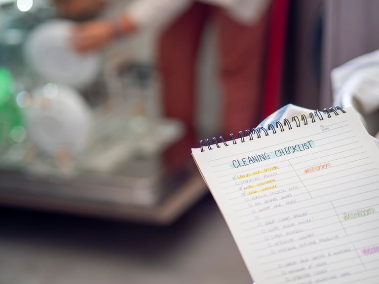 Cleaning checklist for planning routine at home with marks